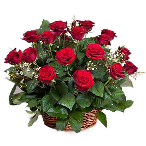Фото товара 21 красная роза в корзине в Мелитополе