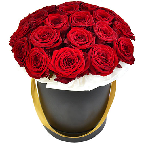 Фото товара 21 роза в шляпной коробке в Мелитополе