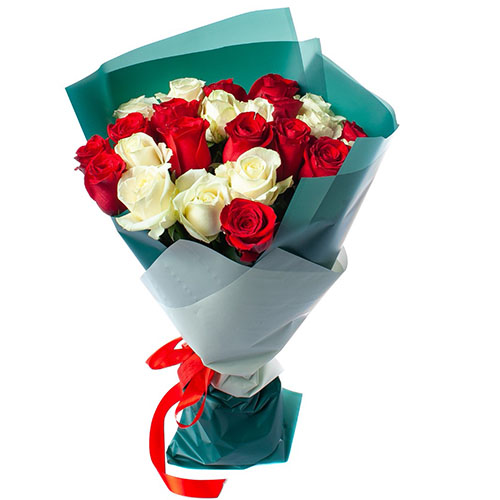 Фото товара 25 роз красных и белых в Мелитополе