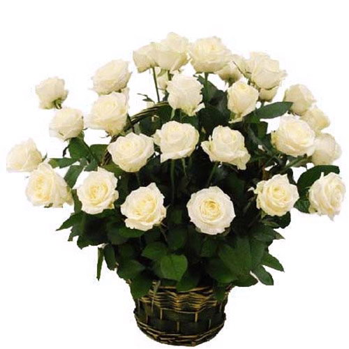 Фото товара 35 белых роз в корзине в Мелитополе
