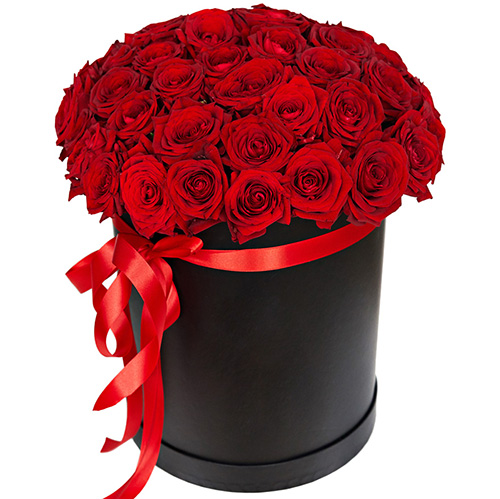 Фото товара 51 роза красная в шляпной коробке в Мелитополе