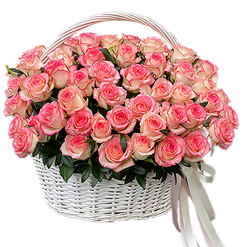 Фото товара 51 роза “Джумилия” в корзине в Мелитополе