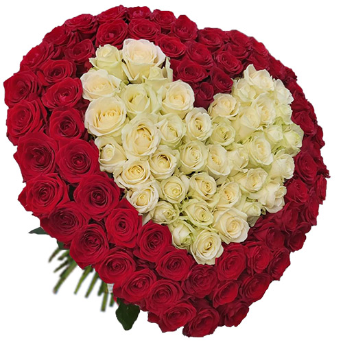 Фото товара Сердце 101 роза - красная и белая в Мелитополе