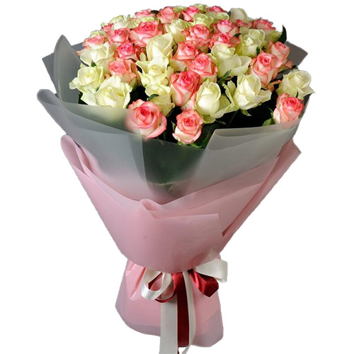 Фото товара 51 белая и розовая роза в Мелитополе